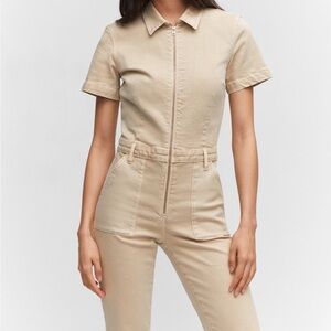 Mango Light Tan Collared Jumpsuit